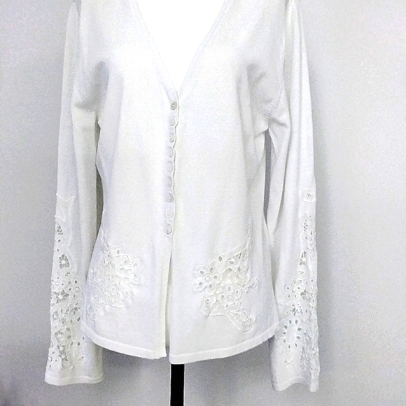 Simon Chang Sweaters - Simon Chang ladies white cardigan, size XL